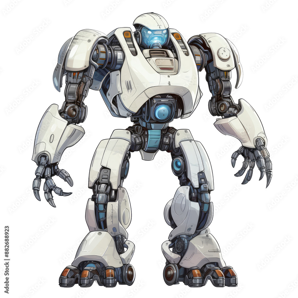 An illustration of a giant robot with a strong face An illustration of a giant robot with a strong face