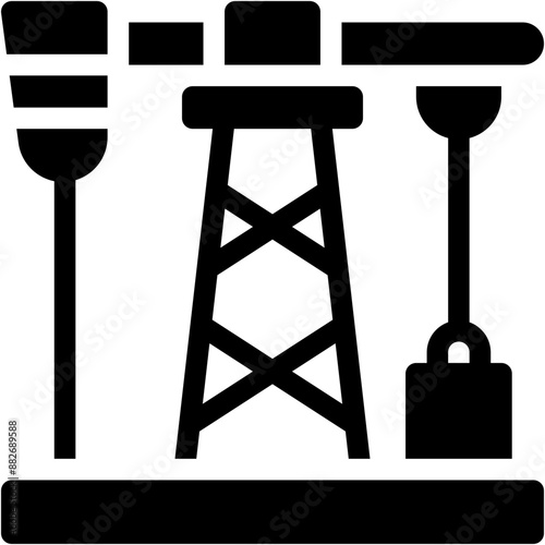 Vector Icon Oil Field, Petroleum, Petrol, Industry, Pump jack, Extraction