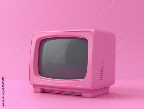 Old retro television with pink solid color vintage background design