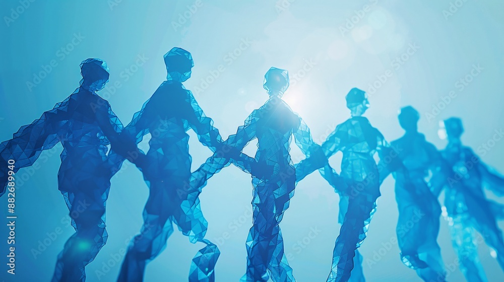Celebrating connection: visually striking banner with interconnected figures in blue hues, representing unity and diversity. Celebrating connection: visually striking banner with interconnected figures in blue hues, representing unity and diversity.