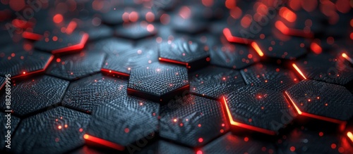 Abstract Hexagonal Pattern with Glowing Red Lines