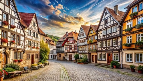 Picturesque medieval town in Germany with well-preserved half-timbered houses and cobblestone streets, Rothenburg