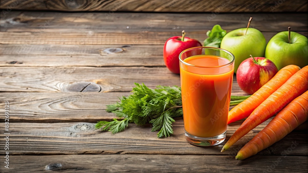 Natural organic fresh juice made of carrots and apples on wooden table. Healthy carrot, apple and lemon smoothie, juice, organic Natural organic fresh juice made of carrots and apples on wooden table. Healthy carrot, apple and lemon smoothie, juice, organic