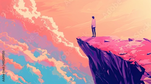 Acrophobia flat design side view fear of heights animation colored pastel