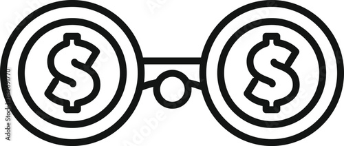 Line art icon of binoculars made of coins, representing the concept of searching for new business opportunities