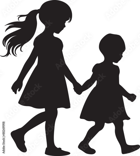 Two sisters silhouette vector art
