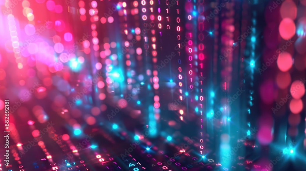 Futuristic background with binary code and lights Futuristic background with binary code and lights