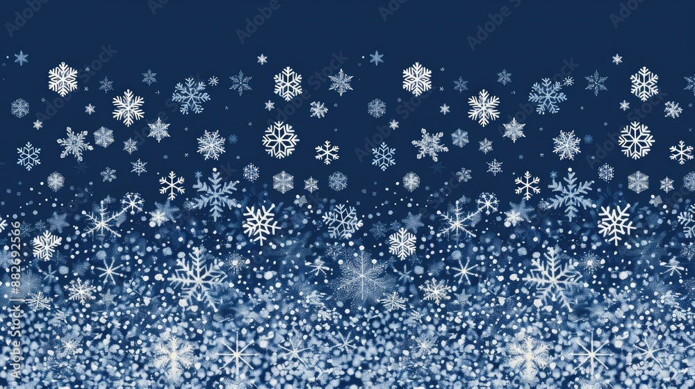 Fototapeta premium Halftone snowflakes in continuous horizontal design
