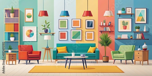 Flat showcase featuring various colorful and modern designs, digital, art, graphic, portfolio, creativity, display