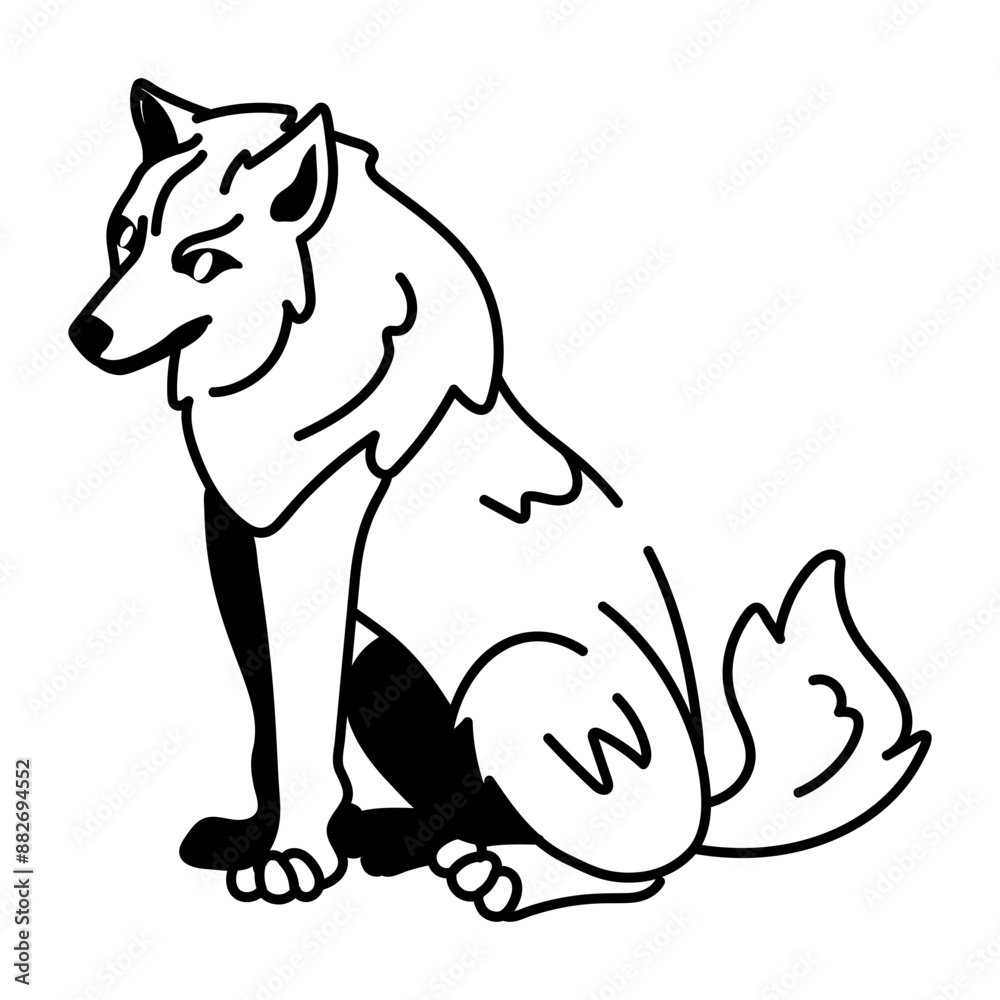 Obraz premium Doodle style icon of sitting wolf 