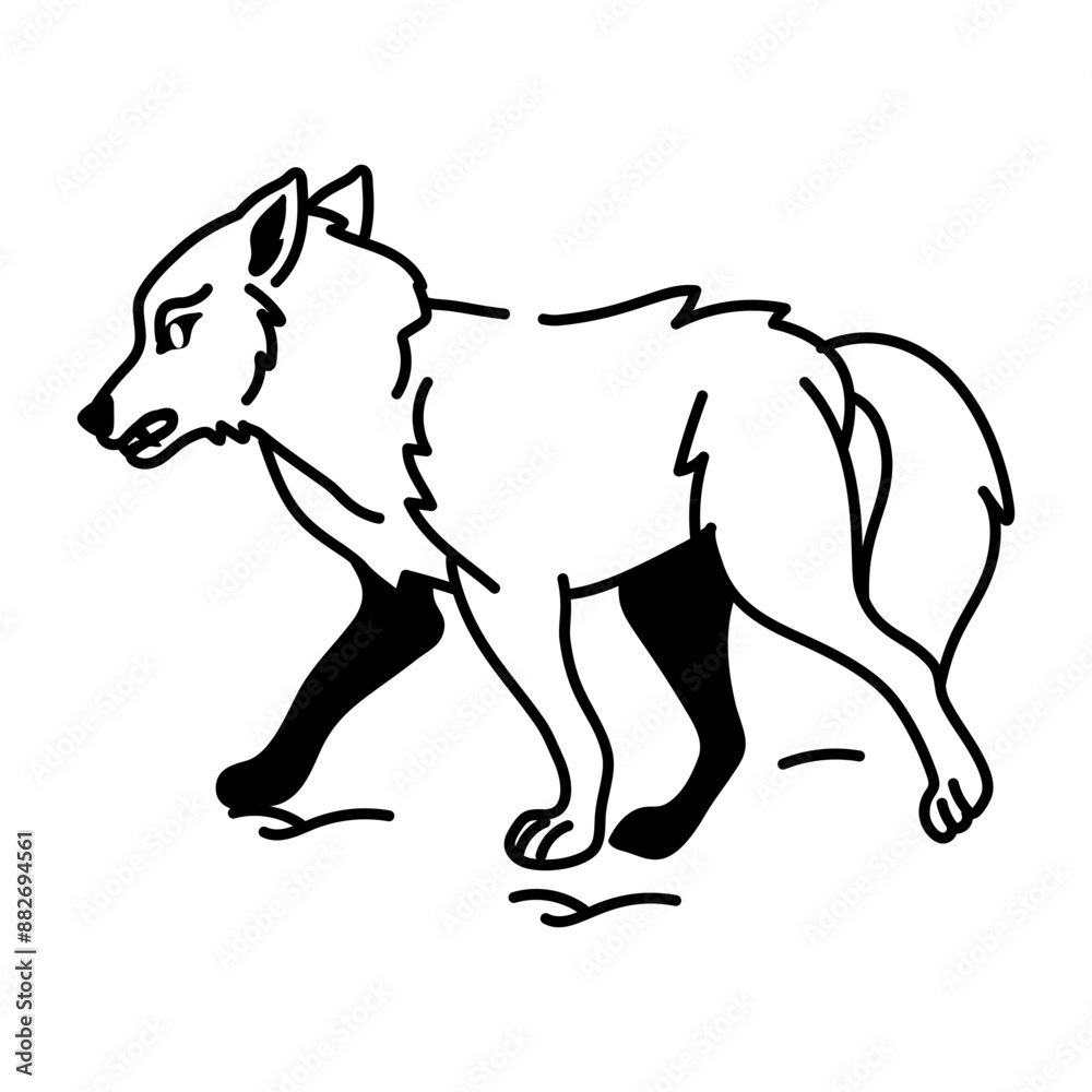 Wolf walking icon in doodle style Wolf walking icon in doodle style
