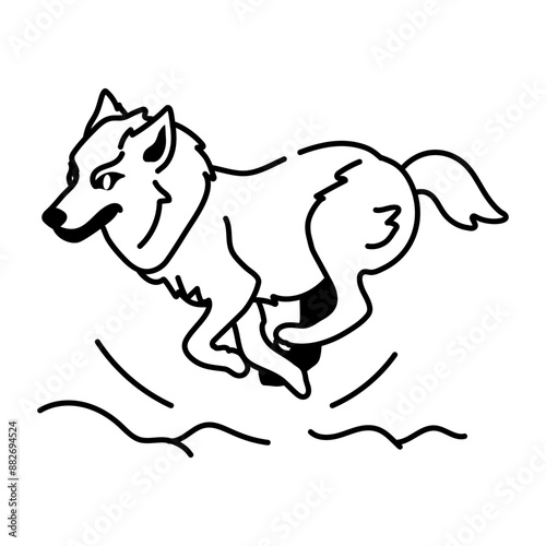 A doodle style icon of wolf running 