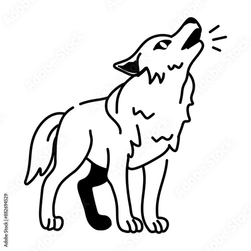 A doodle style icon of wolf howl 