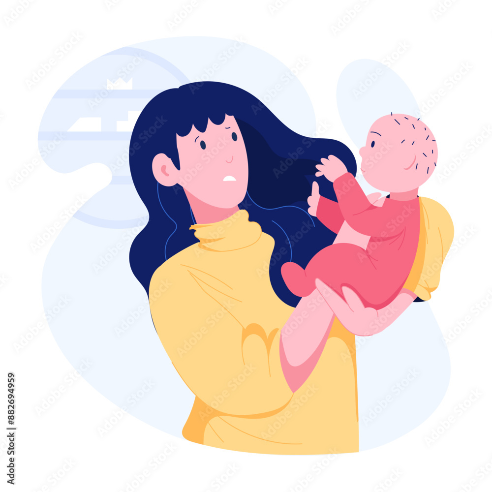 A flat style illustration mother and playing baby A flat style illustration mother and playing baby