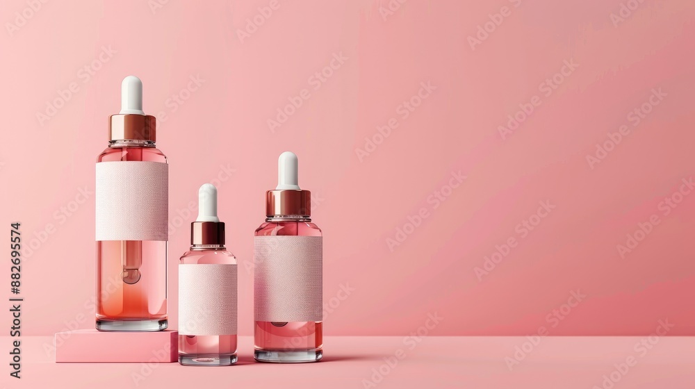 Cosmetic bottle collection with label mock up on color background Cosmetic bottle collection with label mock up on color background