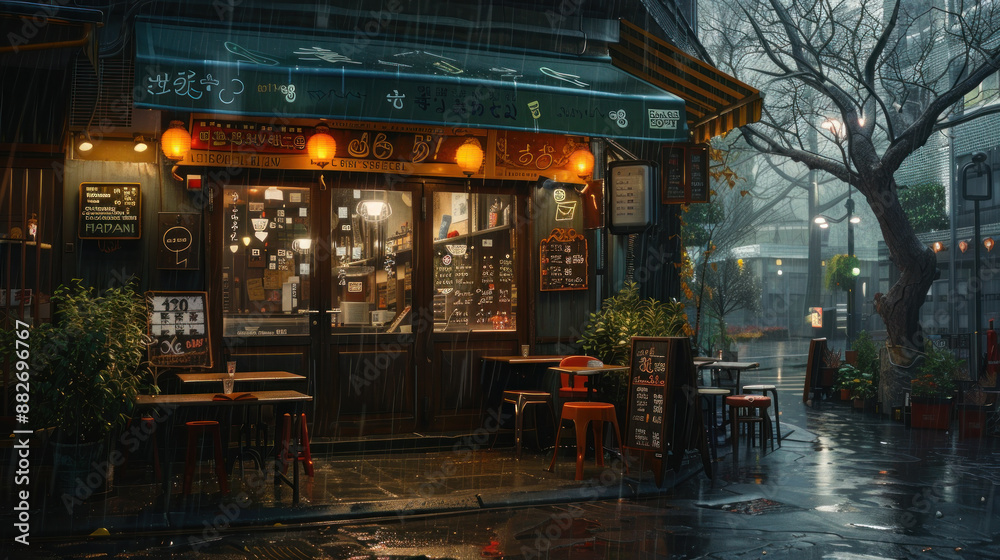 Rainy Night at a Japanese Restaurant.