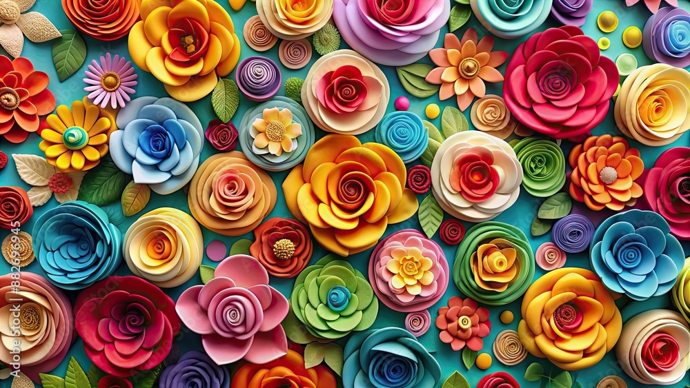 Colorful handcrafted papercraft roses and flowers seamless pattern, paper, craft, handmade, DIY, floral, vibrant, colorful Colorful handcrafted papercraft roses and flowers seamless pattern, paper, craft, handmade, DIY, floral, vibrant, colorful
