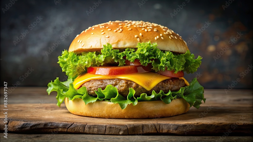 Delicious cheeseburger with a juicy beef patty, melted cheese, fresh lettuce, and a soft bun , cheeseburger, meat, hamburger