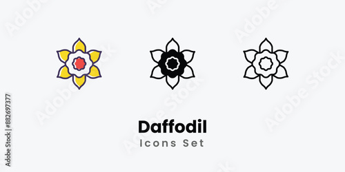 Daffodil Icons thin line and glyph vector icon stock illustration