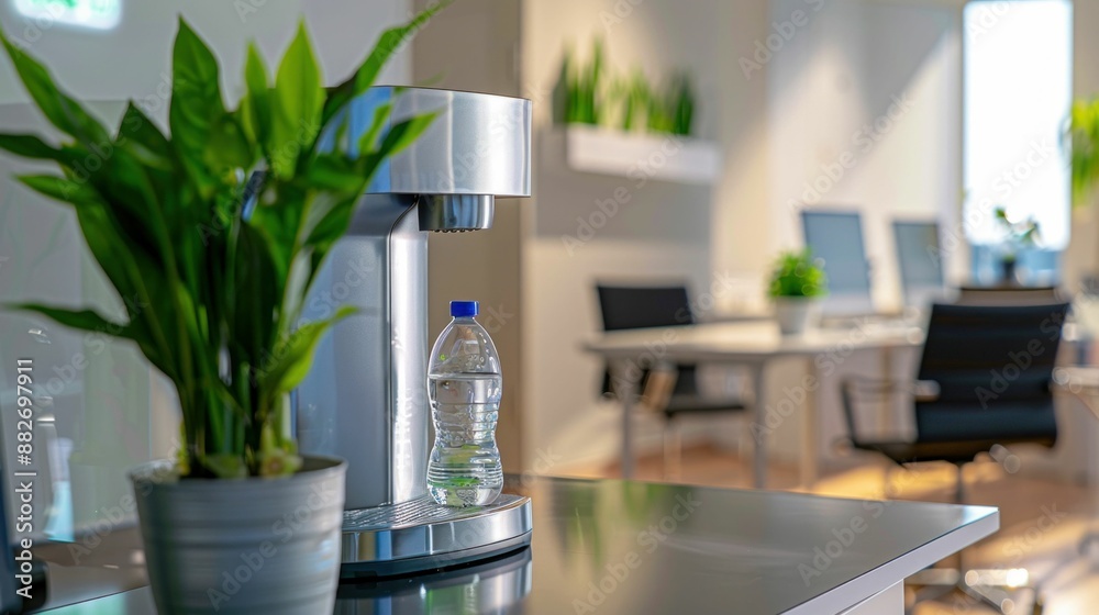 Water Dispenser Filling Bottle in Reception Area. Generative ai.