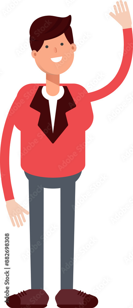 Businessman in Red Suit Character Raising Hand Illustration
