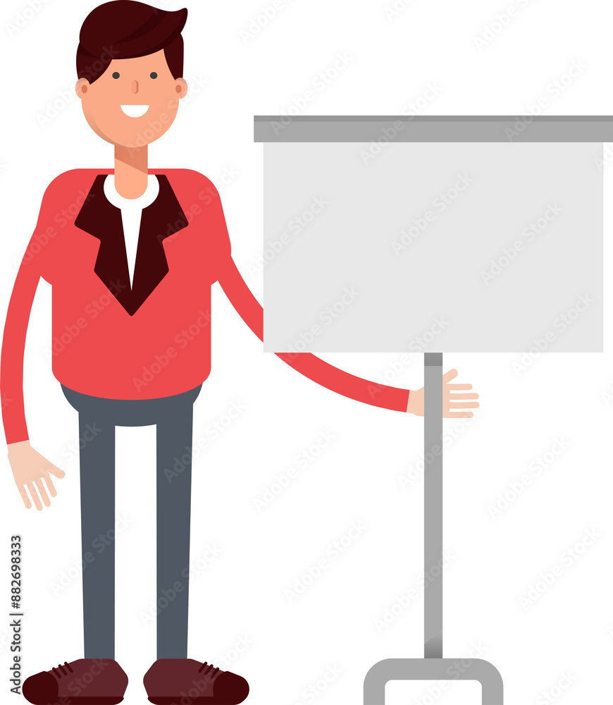 Businessman in Red Suit Character Presenting Whiteboard
Businessman in Red Suit Character Presenting Whiteboard