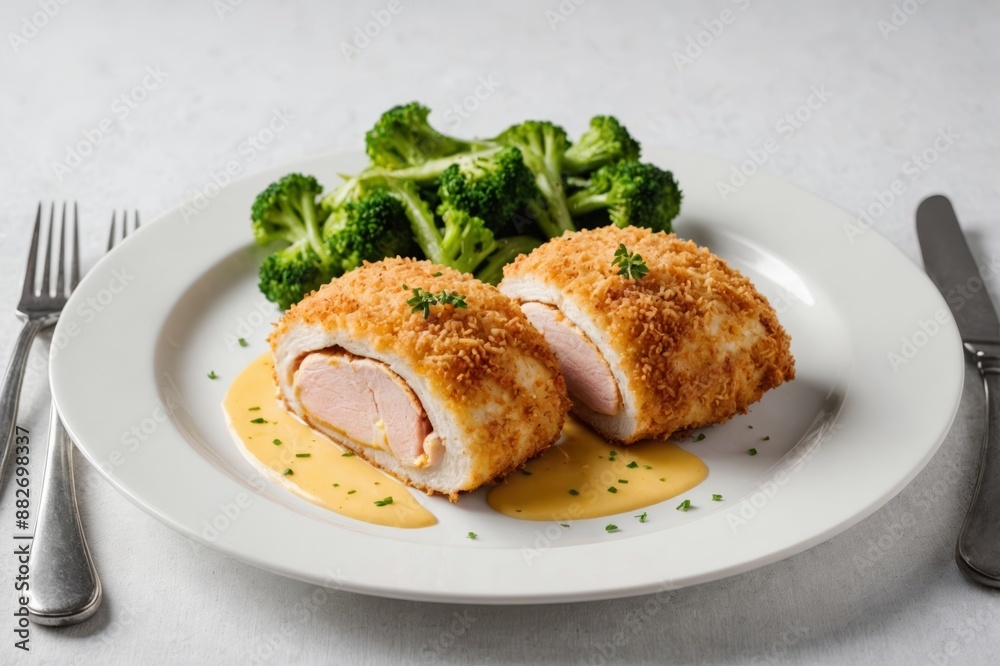 chicken Cordon Bleu, French cuisine isolated on white background chicken Cordon Bleu, French cuisine isolated on white background