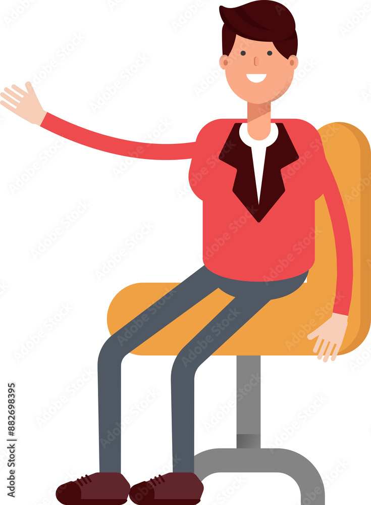 Businessman in Red Suit Character Sitting on Office Chair
Businessman in Red Suit Character Sitting on Office Chair