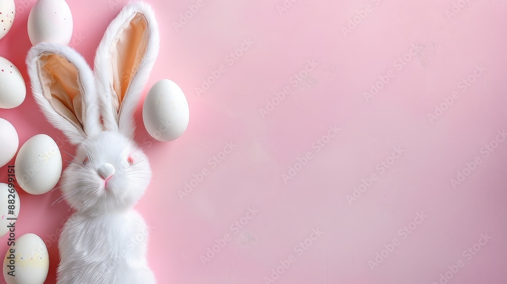 Fototapeta premium easter bunny ears white eggs on isolated pastel background with copyspace
