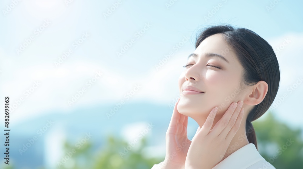 Beauty face. Woman with natural makeup and healthy skin portrait. Skin care, cosmetic concept Beauty face. Woman with natural makeup and healthy skin portrait. Skin care, cosmetic concept