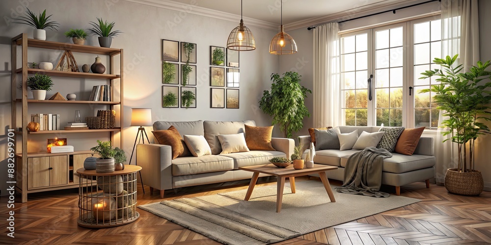 Fototapeta premium Cozy and inviting living room with a nostalgic concept , vintage, retro, nostalgic, cozy, interior, home, decor