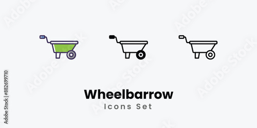 Wheelbarrow Icons thin line and glyph vector icon stock illustration