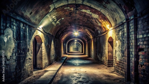 Dark and grungy tunnel with old architecture, casting shadows , Tunnel, dark, grunge, architecture, corridor, shadow
