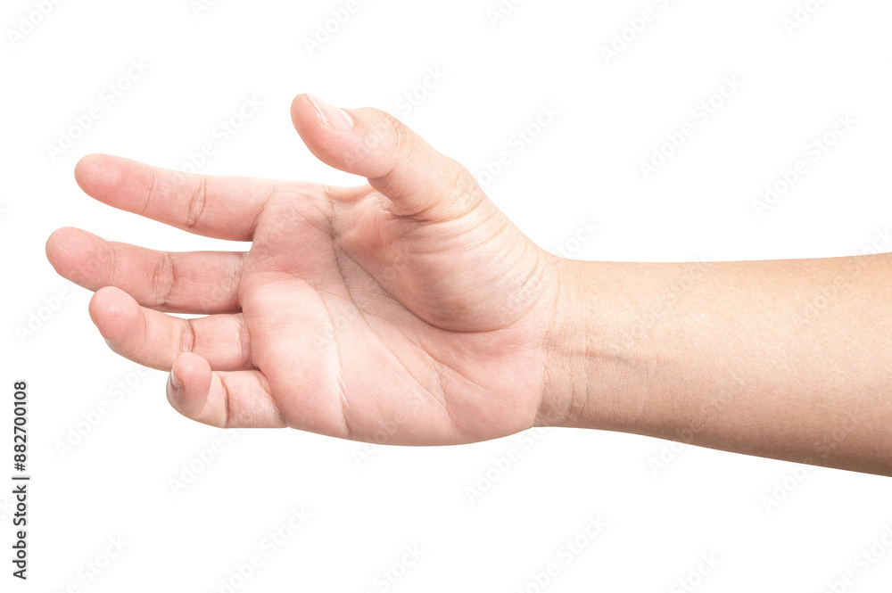 isolated of male hand holding something like a bottle or can. isolated of male hand holding something like a bottle or can.