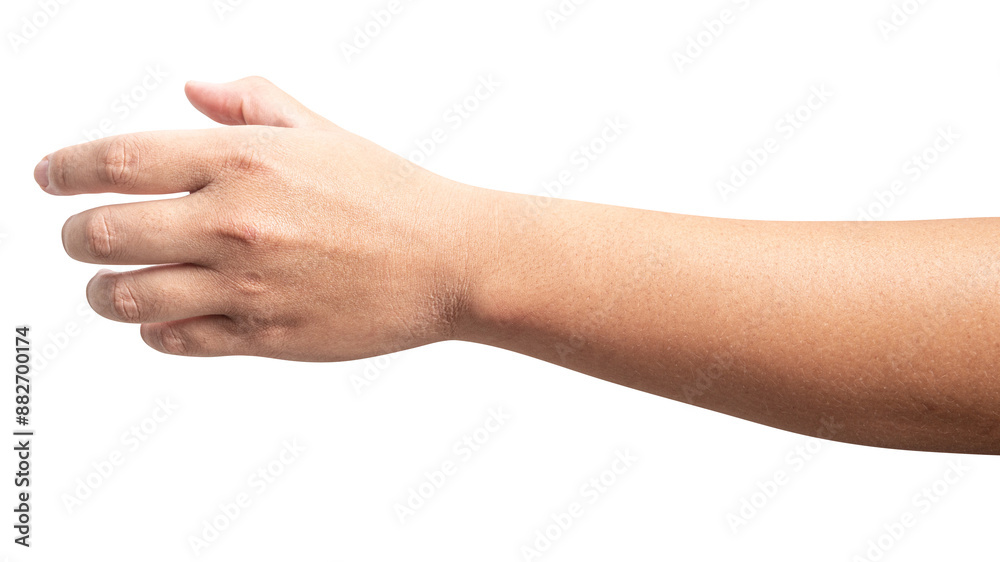 isolated of male hand holding something like a bottle or can. isolated of male hand holding something like a bottle or can.