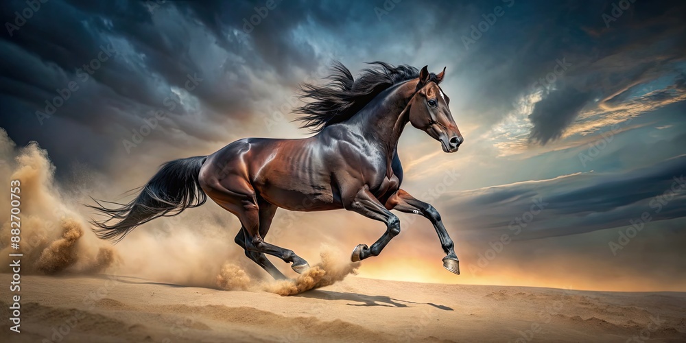 Dark horse galloping on sandy terrain , horse, dark, gallop, running, swift, animal, wildlife, desert, wild, speed Dark horse galloping on sandy terrain , horse, dark, gallop, running, swift, animal, wildlife, desert, wild, speed