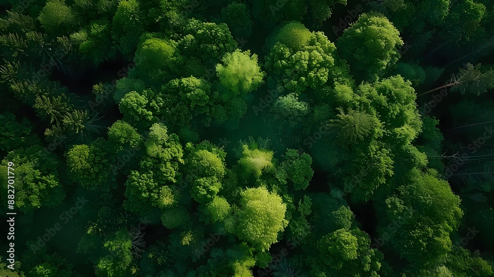 Drone view of amazing green forest with trees and bushes growing in countryside. Drone view of amazing green forest with trees and bushes growing in countryside.