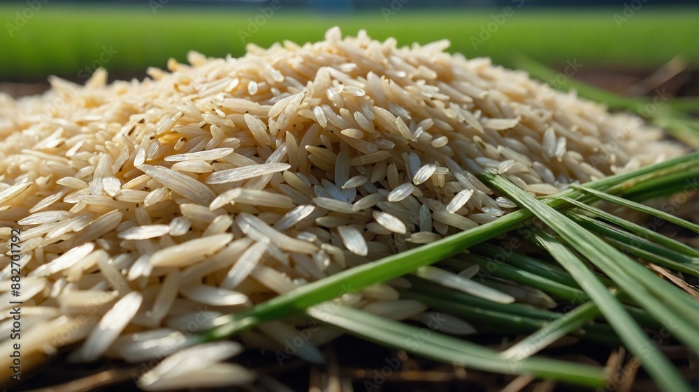 Obraz premium vibrant and bright view of rice in cinematic closeup background