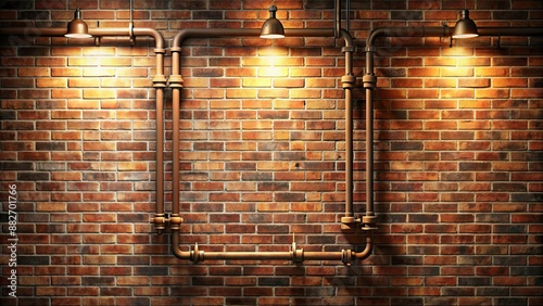 Industrial brick wall with rustic pipes under harsh lighting, industrial, brick wall, rustic, pipes, harsh light photo