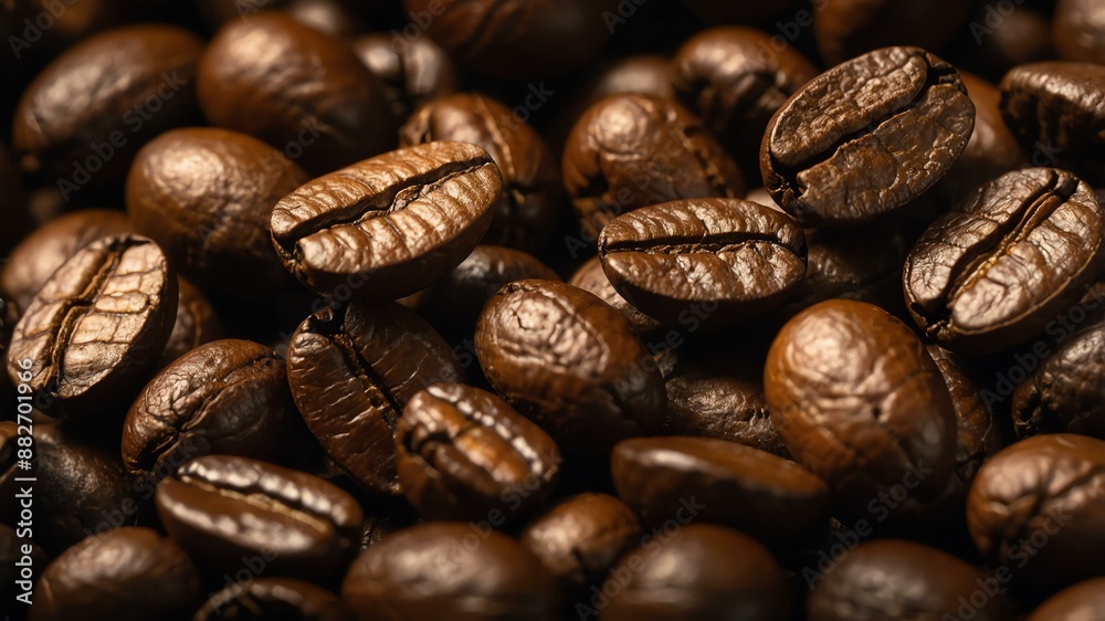 Naklejka premium vibrant and bright view of coffee beans in cinematic c background