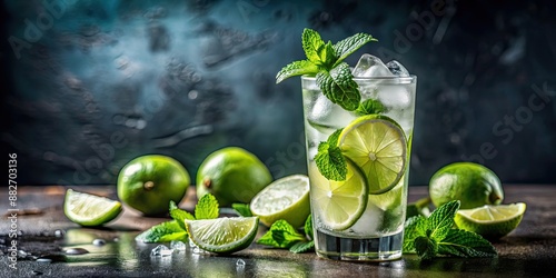 Refreshing mojito cocktail with lime and mint leaves, mojito, cocktail, drink, glass, lime, mint, refreshing, alcohol, summer, beverage