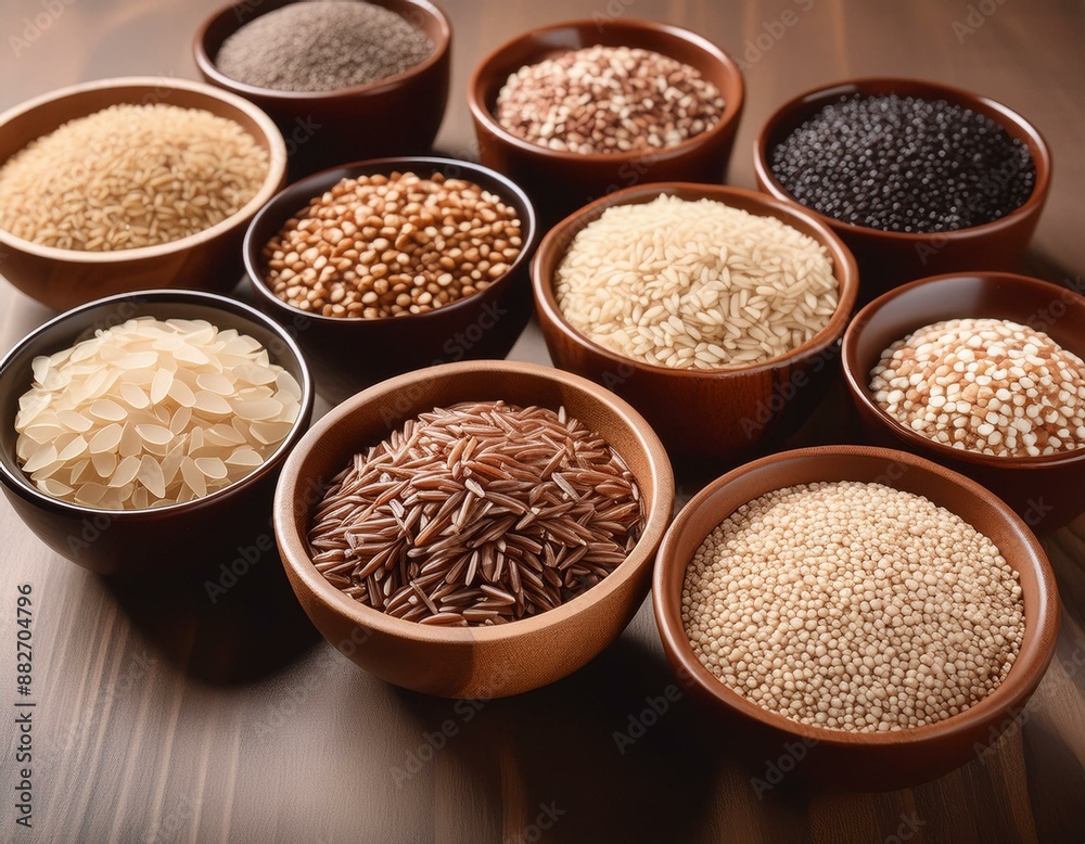 Healthy Lifestyle: Whole Grains in Bowls - Brown Rice, Quinoa, Oats, and Barley Healthy Lifestyle: Whole Grains in Bowls - Brown Rice, Quinoa, Oats, and Barley