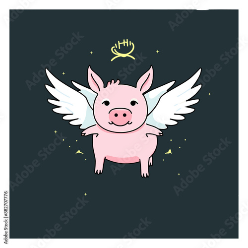 a picture of a flying pig with wings and a halo, Look thinner, stick figure, 16k, hyper quality