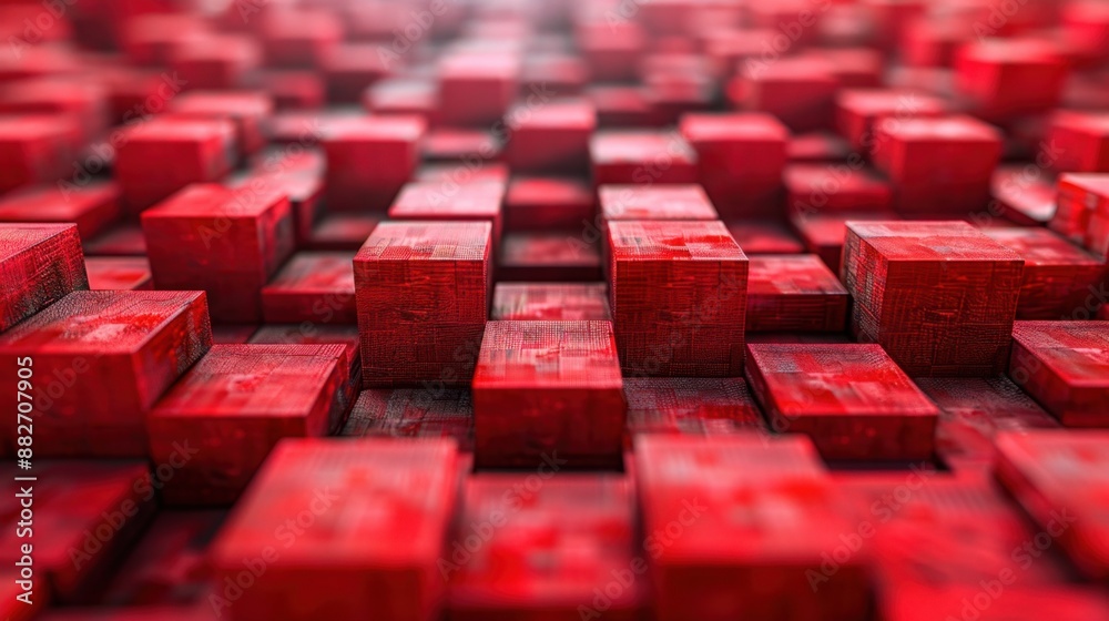 Obraz premium 3D render of red textured cube made of small cubes.
