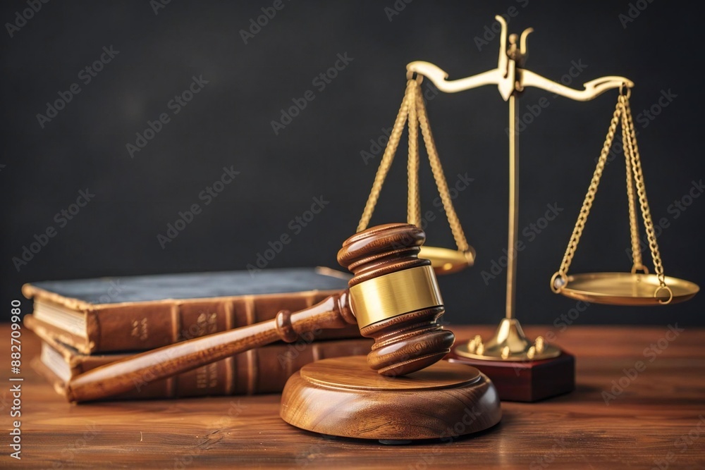 still life photo of a wooden gavel, golden scale, and law book arranged elegantly on a table symbolizing the elements of law and justice. still life photo of a wooden gavel, golden scale, and law book arranged elegantly on a table symbolizing the elements of law and justice.