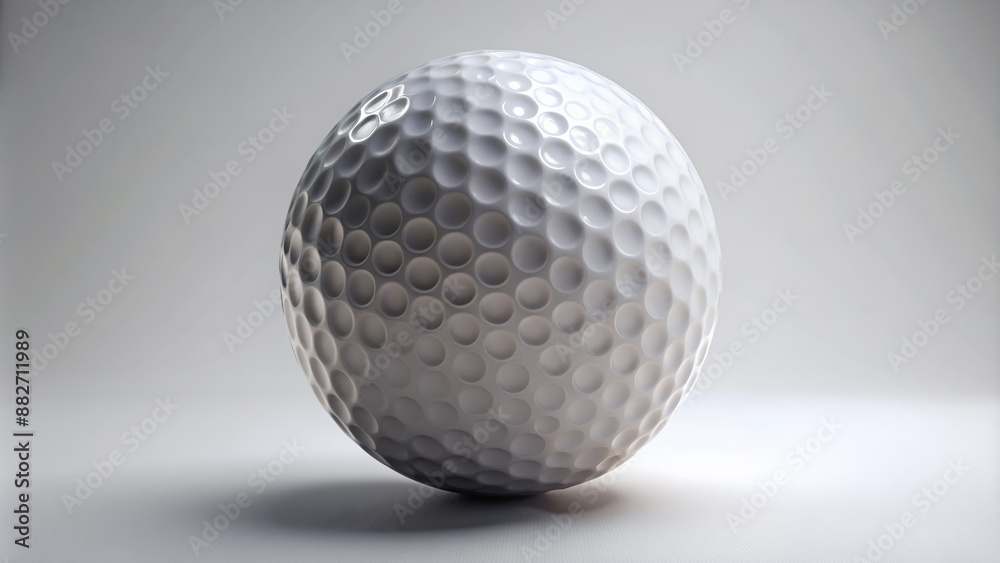 A solo golf ball sits majestically, its dimpled surface and subtle shine popping against a crisp, pure white background, evoking feelings of precision and focus.