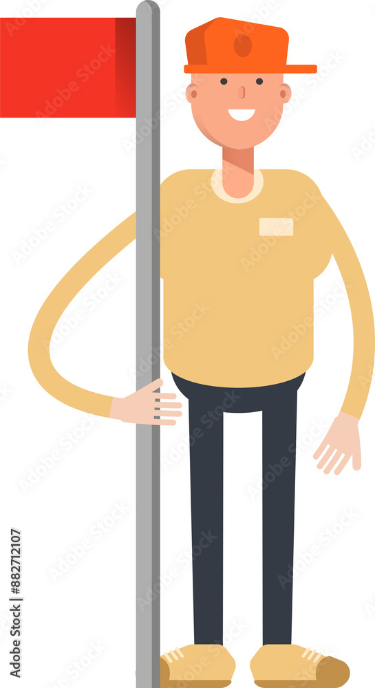 Man Wearing Cap Character Holding Flag Pole
Man Wearing Cap Character Holding Flag Pole