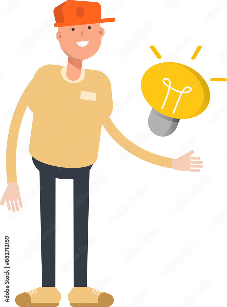 Man Wearing Cap Character and Light Bulb
Man Wearing Cap Character and Light Bulb
