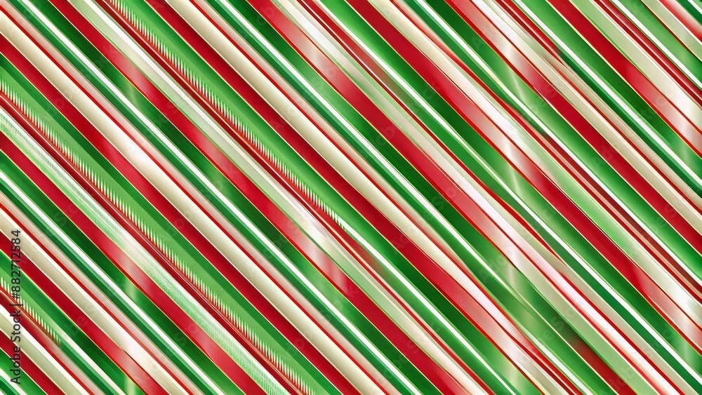 Vibrant red and green diagonal peppermint caramel stripes form a seamless festive holiday wrapping paper vector background pattern.