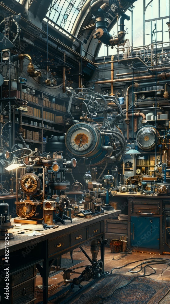 Steampunk Mechanical Workshop, 4K hyperrealistic photo Steampunk Mechanical Workshop, 4K hyperrealistic photo
